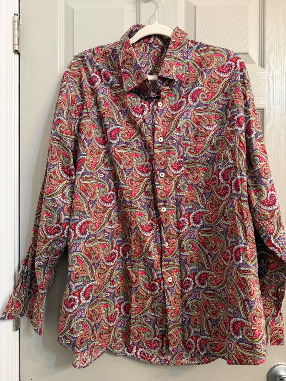 Alan Flusser STUNNING men’s XXL red, blue purple multi Paisley Dress Shirt